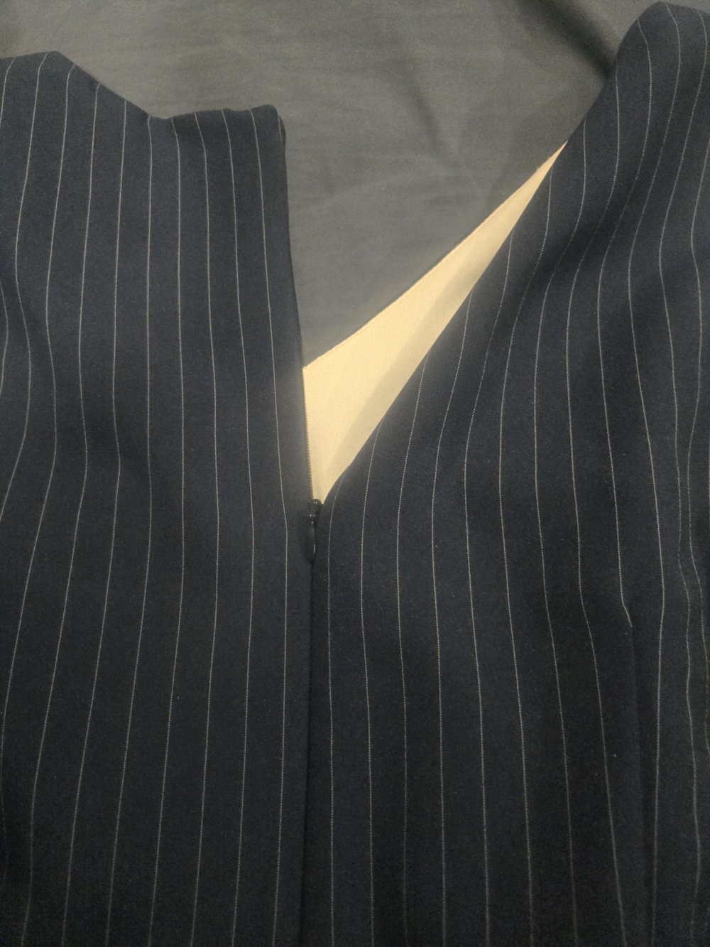 connected apparel Navy Pinstripe V-Neck Jumpsuit